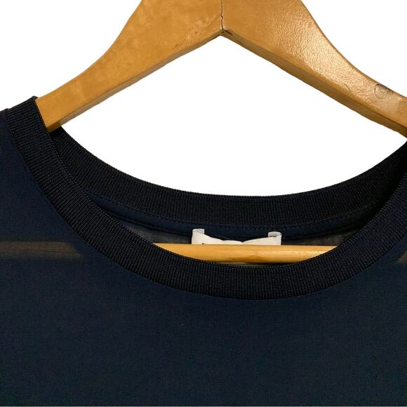 Warehouse Navy Blue Short Sleeve Sheer Top Blouse - Picture 5 of 7